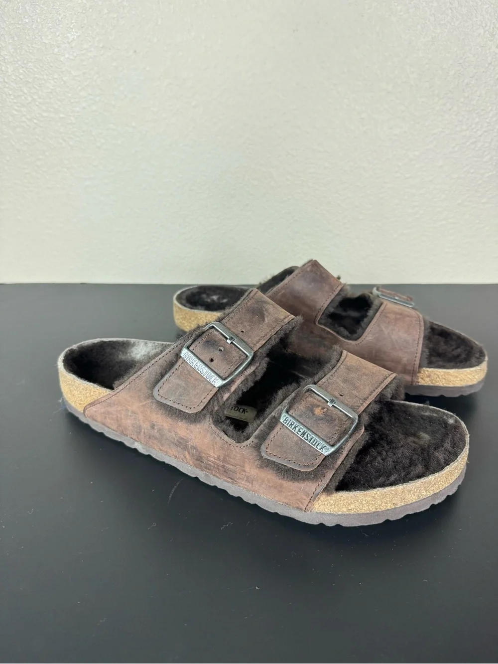 Birkenstock Arizona Shearling Oiled Leather Habana Sandals US 10 1021065